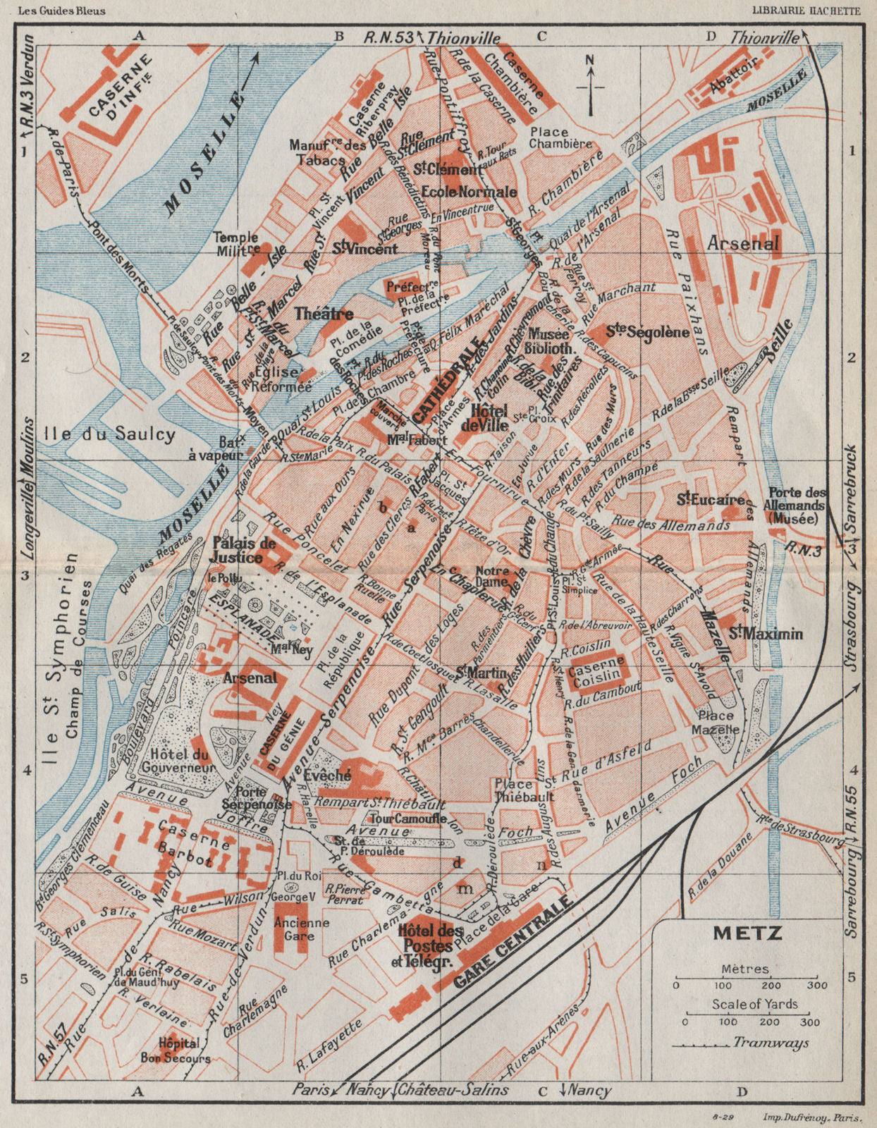 METZ. Vintage town city ville map plan carte. Moselle 1930 old vintage